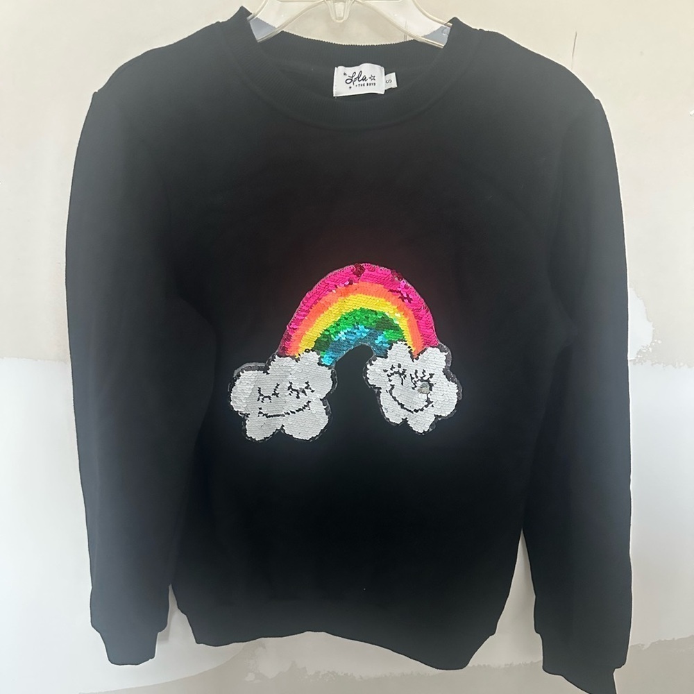 Lola + The Boys Black Sweatshirt with Vibrant Rainbow - Picture 2 of 8